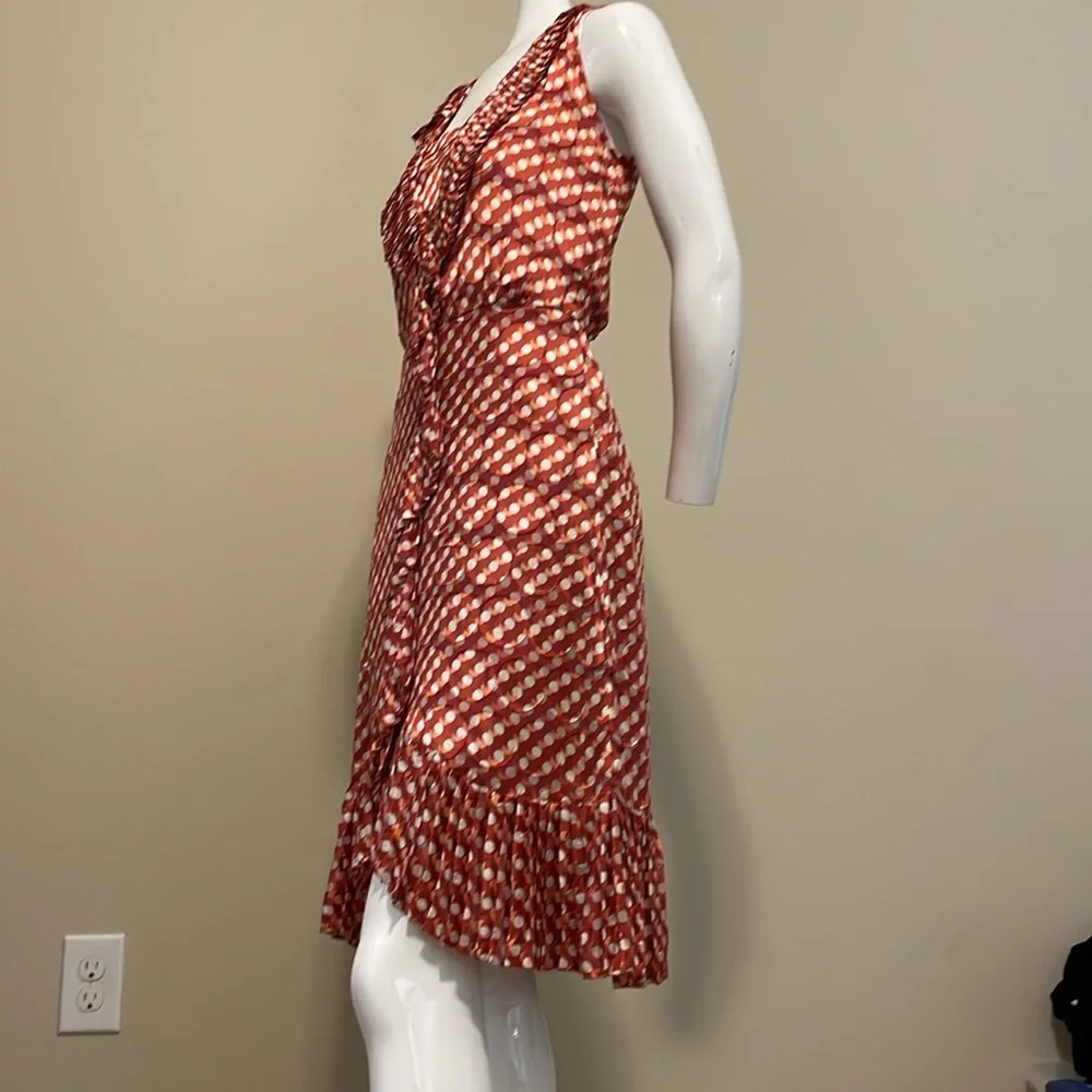 Tory Burch Janetta Silk Polka Dot Ruffle Dress 4 Asymmetric High Low Hem Keyhole